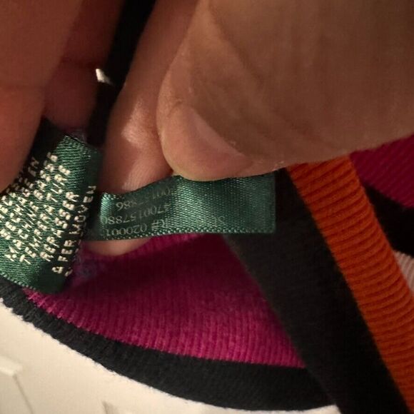 Lauren Ralph Lauren XL Striped Knit Top 3/4 Sleeve Cotton Button Shoulder Fitted - Picture 6 of 9